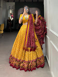Navratri Wear Tussar Silk Leheriya Printed Lehenga Choli Set - women's fashion mart