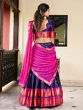 Navy Blue Color Weaving Work With Paithani Concept Cotton Silk Lehenga Choli -south indian look Unstitched / Semi-Stitched / Semi-Stitched women's fashion mart