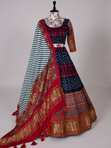 Navy Blue Color Bandhani Printed Pure Gaji Silk Ghaghra Choli