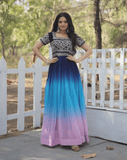 Navy Blue Color Shaded Gown With Zari Work - women's fashion mart
