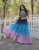 Navy Blue Color Shaded Gown With Zari Work - women's fashion mart