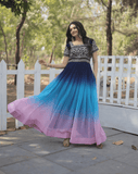 Navy Blue Color Shaded Gown With Zari Work - women's fashion mart