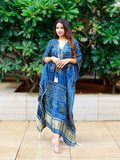 Navy Blue Color Digital Bandhej Printed Pure Gaji Silk Kaftan -kaftan kurta Default Title women's fashion mart