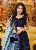 Navy Blue Sequined Velvet Lehenga Choli Set -Lehenga Choli Semi Stitched women's fashion mart