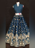 Navy Blue Silk Base Lehenga Choli -Lehenga Choli Semi Stitched women's fashion mart