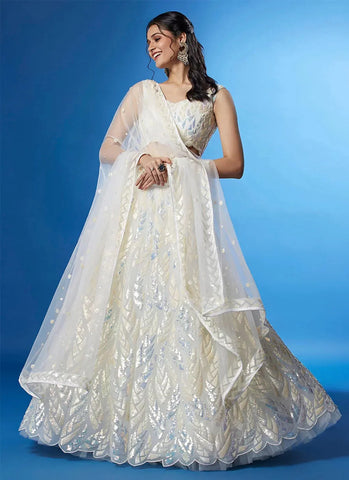 Designer Embroidered Classic White Lehenga Choli - women's fashion mart