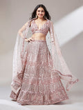 Net Mirror & Sequins Embroiderey Semi - Stitched Lehenga choli - women's fashion mart