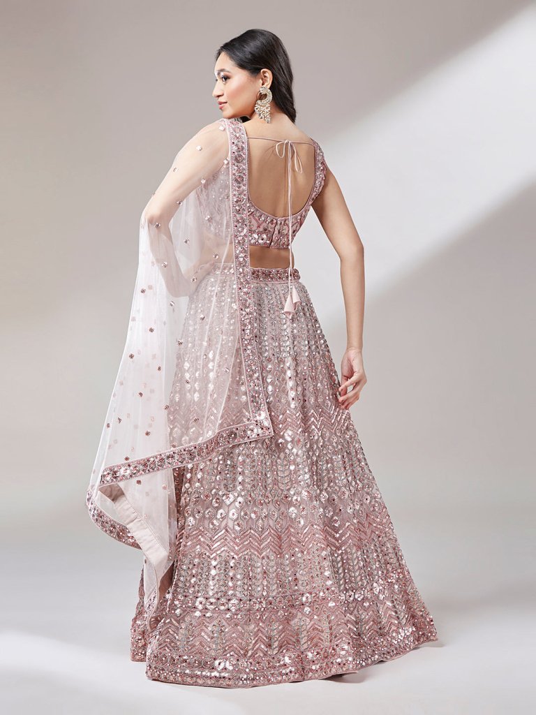 Net Mirror & Sequins Embroiderey Semi - Stitched Lehenga choli - women's fashion mart