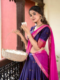 Navy Blue Color Weaving Work With Paithani Concept Cotton Silk Lehenga Choli -south indian look Unstitched / Semi-Stitched / Semi-Stitched women's fashion mart