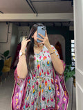 Grey Color Digital Print With Gotta Patti Lace Border Gaji Silk Kaftan - women's fashion mart