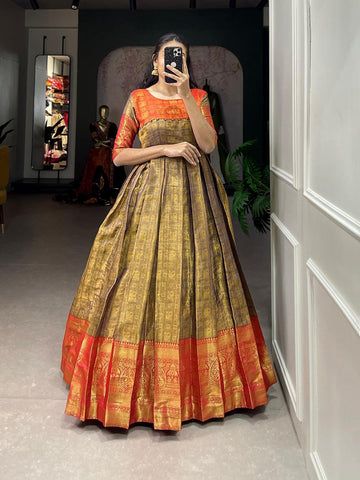 Purple Color Zari Weaving Work Kanjivaram Dress -traditional dress Free Size women's fashion mart
