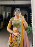 Onion Color Printed (Kalamkari) With Zari Weaving Border Jacquard Silk Lehenga Choli - women's fashion mart