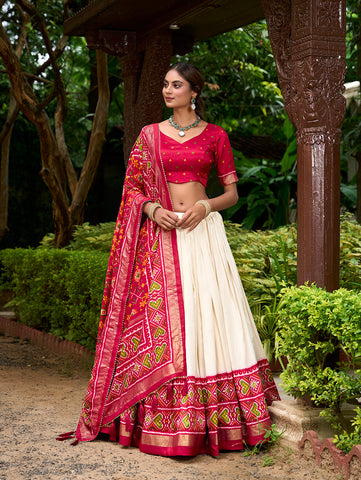 Red Color Patola Print With Tussar Silk Lehenga Choli - women's fashion mart
