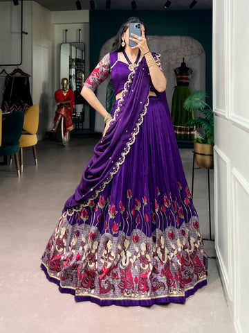 Kalamkari Printed Tasar Silk Lehenga Choli