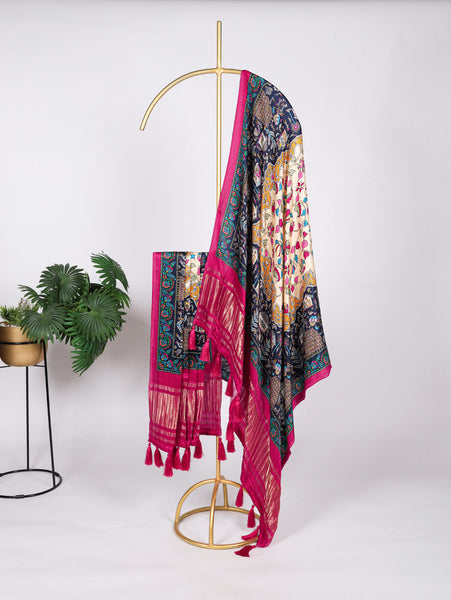 White Color Digital Print And Lagadi Patta Gaji Silk Dupatta - women's fashion mart