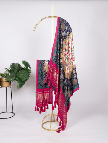 White Color Digital Print And Lagadi Patta Gaji Silk Dupatta - women's fashion mart
