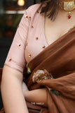 Noori Beige Hand - Embroidered Silk Blouse - women's fashion mart