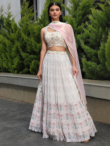 Off-White printed Georgette flared lehenga choli - women's fashion mart