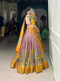 Onion Color Printed (Kalamkari) With Zari Weaving Border Jacquard Silk Lehenga Choli - women's fashion mart