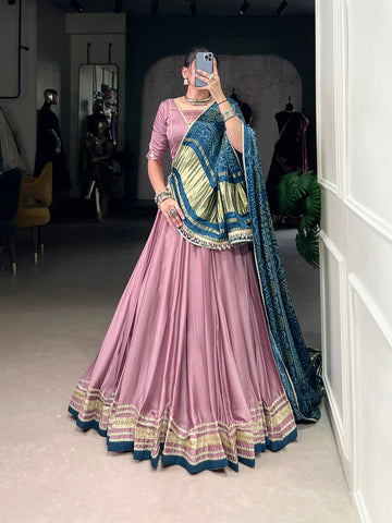 Onion Color Lace Touch Up Silk Georgette Chaniya Choli