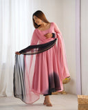 ONION PINK HEAVY PURE SOFT FOX GEORGETTE COLOURFULL PADDING ANARKALI SUIT - women's fashion mart