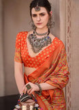 Outstanding Orange Ajrakh Printed Sigma Silk Traditional Saree - women's fashion mart