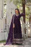 Outstanding Faux Georgette Rich Sequins Worked Gown -Gowns Purple / M women's fashion mart