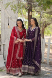 Outstanding Faux Georgette Rich Sequins Worked Gown -Gowns Maroon / M women's fashion mart