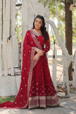 Outstanding Faux Georgette Rich Sequins Worked Gown -Gowns Maroon / M women's fashion mart