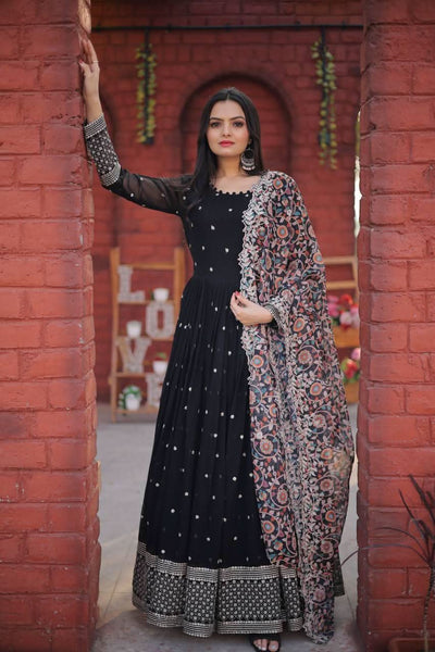 Outstanding Faux Georgette Zari Sequins Worked Gown -Gowns Black / S women's fashion mart