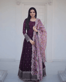 Outstanding Faux Georgette Zari Sequins Worked Gown -Gowns Wine / S women's fashion mart