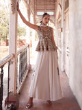 Outstanding Off-White Georgette Designer Peplum Top With Palazzo - women's fashion mart