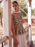 Outstanding Off-White Georgette Designer Peplum Top With Palazzo - women's fashion mart