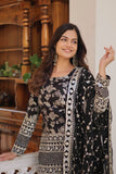 Outstanding Viscous Jacquard Sequins Embroidered Top Sharara Suit -Salwar Kameez Black / M women's fashion mart