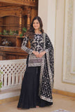 Outstanding Viscous Jacquard Sequins Embroidered Top Sharara Suit -Salwar Kameez Black / M women's fashion mart