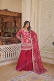 Outstanding Viscous Jacquard Sequins Embroidered Top Sharara Suit -Salwar Kameez Black / M women's fashion mart