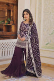 Outstanding Viscous Jacquard Sequins Embroidered Top Sharara Suit -Salwar Kameez Wine / M women's fashion mart