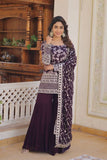 Outstanding Viscous Jacquard Sequins Embroidered Top Sharara Suit -Salwar Kameez Black / M women's fashion mart
