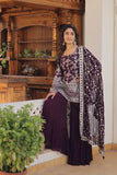 Outstanding Viscous Jacquard Sequins Embroidered Top Sharara Suit -Salwar Kameez Black / M women's fashion mart