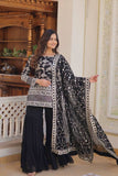 Outstanding Viscous Jacquard Sequins Embroidered Top Sharara Suit -Salwar Kameez Black / M women's fashion mart