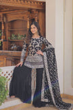 Outstanding Viscous Jacquard Sequins Embroidered Top Sharara Suit -Salwar Kameez Black / M women's fashion mart