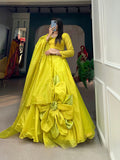 Parrot Color Hand Made Flower Rajwadi Chanderi Silk Lehenga Choli - women's fashion mart