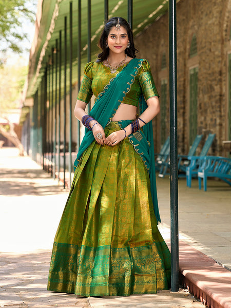 Parrot Color Zari Weaving Work Kanjivaram Wedding Lehenga Choli - women's fashion mart