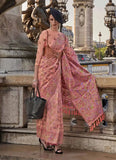 Pleasing Peach Handloom Organza Parsi Weaving saree - women's fashion mart