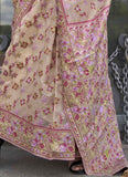 Captivating Cream Handloom Organza Parsi Weaving saree -Saree Unstitched women's fashion mart