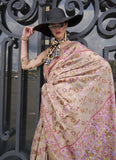 Captivating Cream Handloom Organza Parsi Weaving saree - women's fashion mart