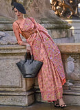 Pleasing Peach Handloom Organza Parsi Weaving saree - women's fashion mart