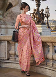 Pleasing Peach Handloom Organza Parsi Weaving saree - women's fashion mart