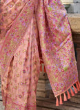 Pleasing Peach Handloom Organza Parsi Weaving saree - women's fashion mart