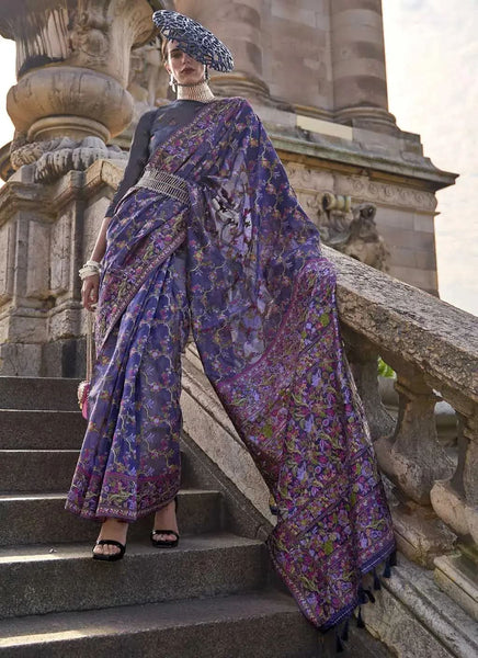 Pristine Purple Handloom Organza Parsi Weaving saree - women's fashion mart